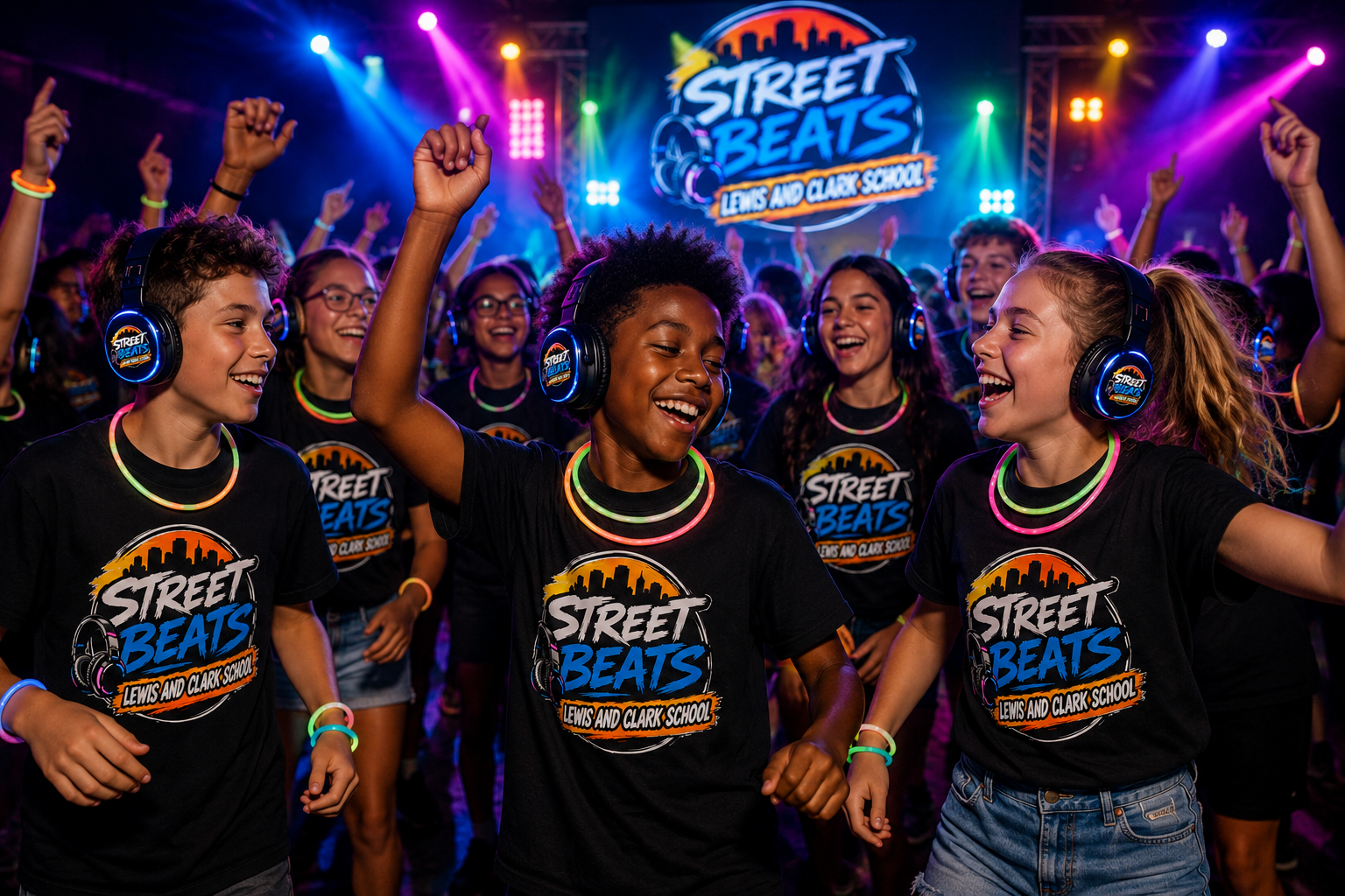 Kids celebrating with glow gear at fundraiser